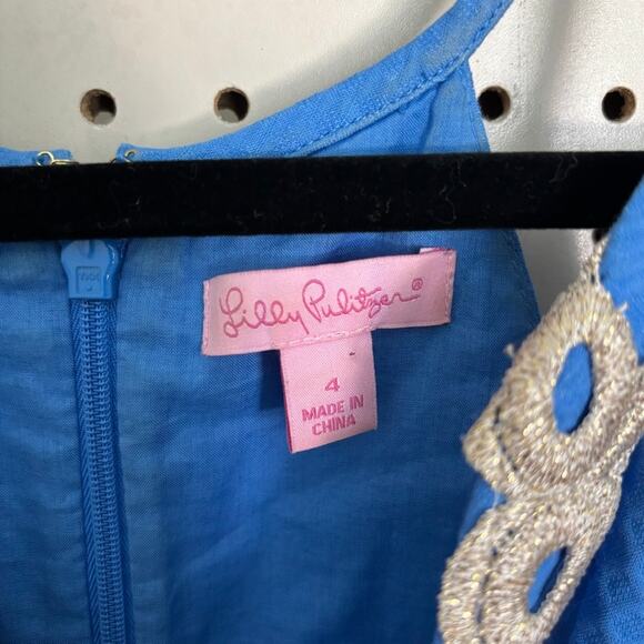 Lilly Pulitzer Pearl Shift Dress Lapis Blue Gold Trim Size 4 — Resort Preppy - Picture 3 of 7